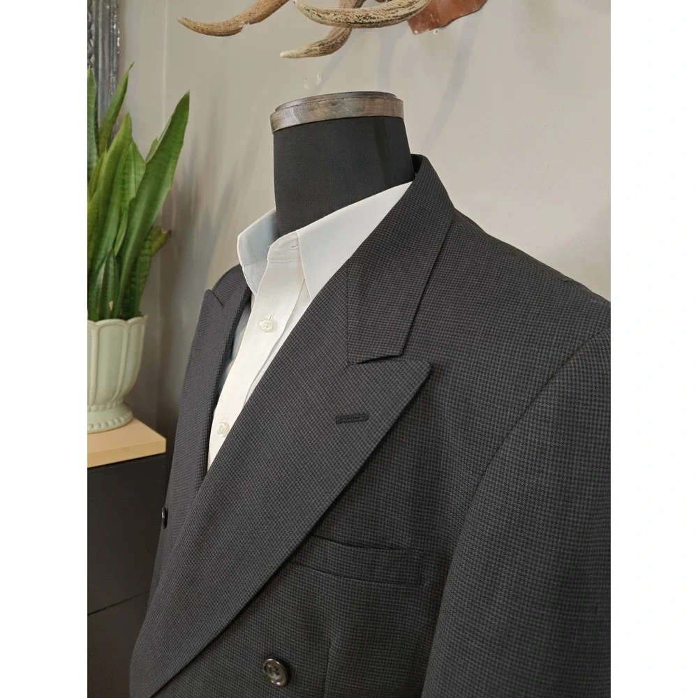 Evan Picone Mens Double Breasted Sports Coat 40R Gray Houndstooth USA Vintage